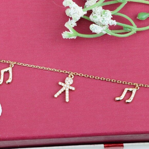 "Chic Rose Gold Charm Bracelet with Crown, Music & Stick Figure, XPBL0872 - Picture 12 of 12